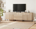 WAMPAT Fluted TV Stand for TVs up to 100 inchs, 3 in 1 Modern Entertainment Center with Storage Cabinets and 5 Drawers & 4 Doors, Wood Media TV Console Table with Storage for Living Room, Beige