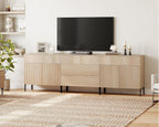 WAMPAT Fluted TV Stand for TVs up to 100 inchs, 3 in 1 Modern Entertainment Center with Storage Cabinets and 5 Drawers & 4 Doors, Wood Media TV Console Table with Storage for Living Room, Beige