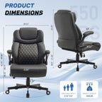 550LBS Big and Tall Office Chair, Comfy Heavy Duty Executive Chair with Adjustable Lumbar Support Double Spaces Casters, PU Leather Extra Wide Seat Ergonomic Computer Desk Chair for Back Pain, Black