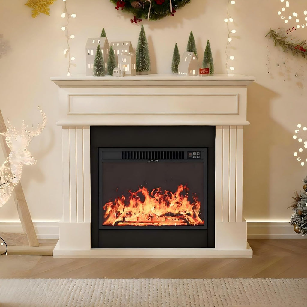 43" Electric Fireplace with Mantel, Freestanding Electric Fireplace Heater TV Stand with 23" Insert, Remote Control, Ajustable Flame and Timer, Fire Place Insert Heater for Living Room, White