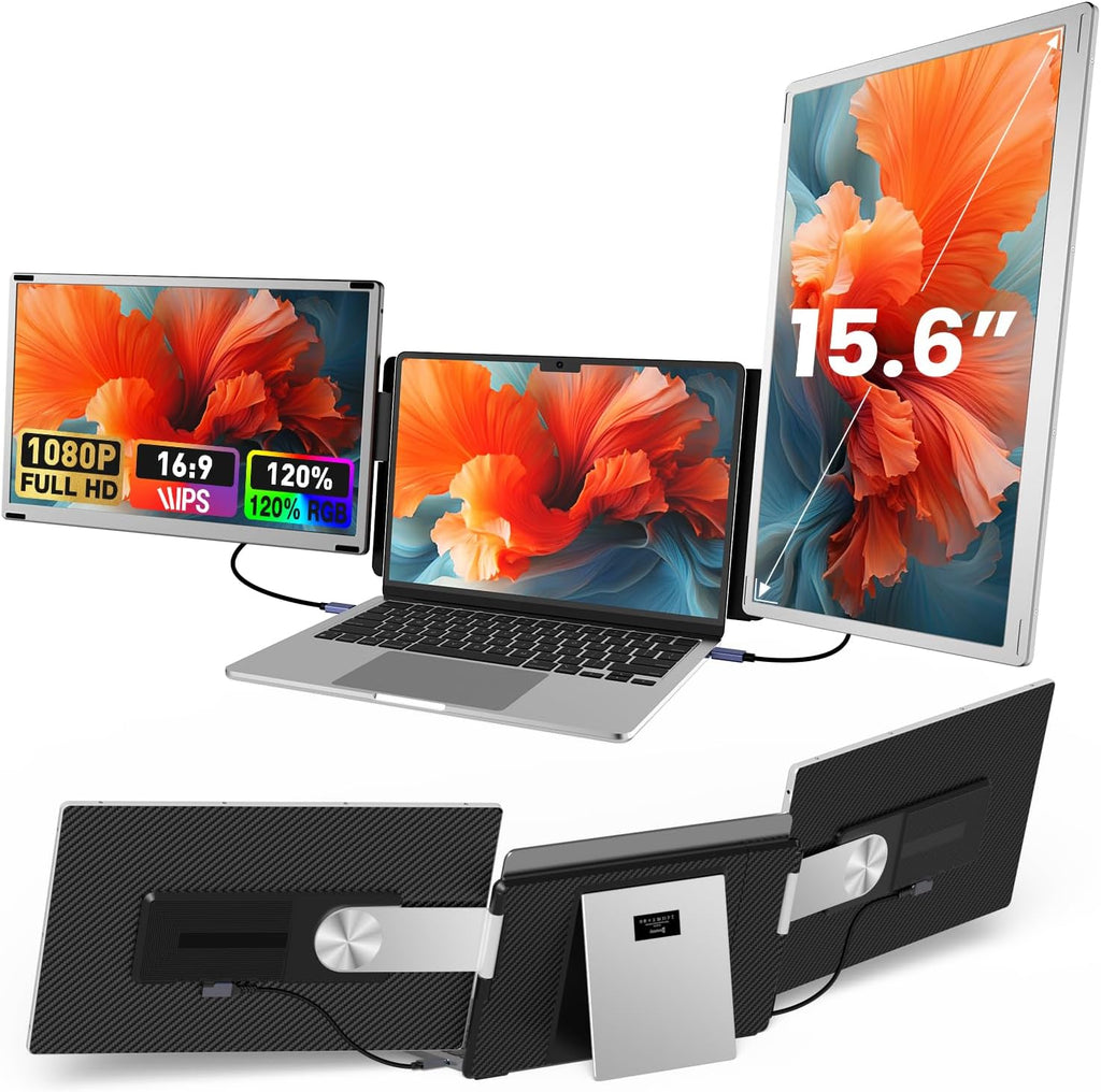 15.6" Laptop Screen Extender  1080P FHD Laptop Monitor Extender with 120% sRGB  235°Rotation Detachable Dual Monitor  Plug & Play  Triple Screen Compatible with Windows  Mac  Chrome