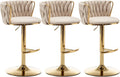 Velvet Bar Stools Set of 3, Counter Height Bar Chairs with Low Back, Gold Swivel Bar Stools for Kitchen Island, Pub (Beige)