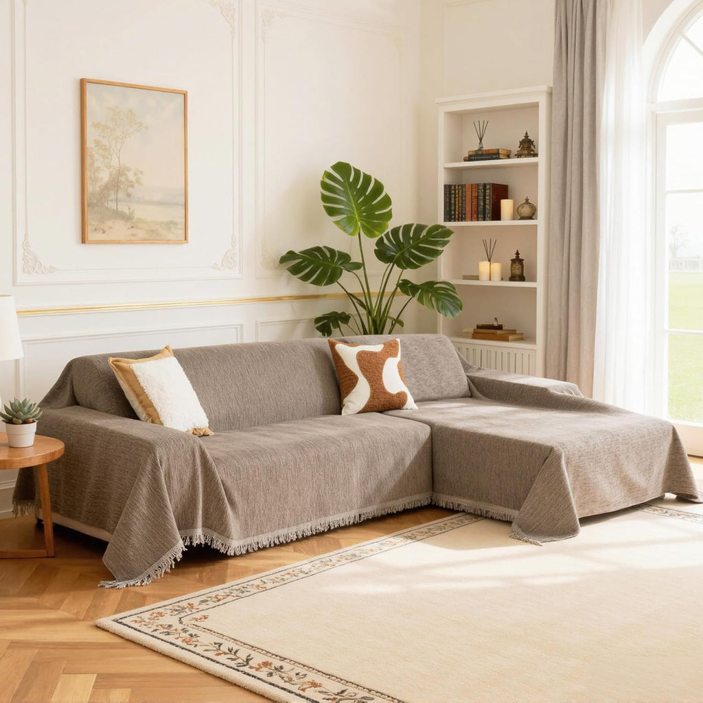 MEETSKY Couch Covers for Sectional Sofa, Chenille Couch Covers for L Shape Sofa Cover Washable, 2 Pieces Sofa Slipcover for 3-4 Cushion Couch, Furniture Protector (XX-Large, 71"x118"+91"x134", Sand)