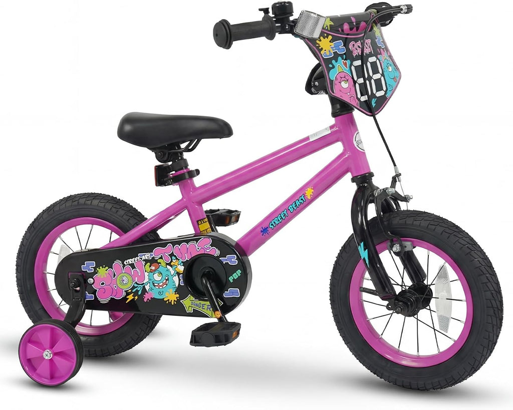Olakids Kids Bike, 12 14 16 18 Inch BMX Style Toddlers Bike with DIY Drawing Board Training Wheels Adjustable Seat Coaster Brake Handbrake Safety Bell for Boys Girls