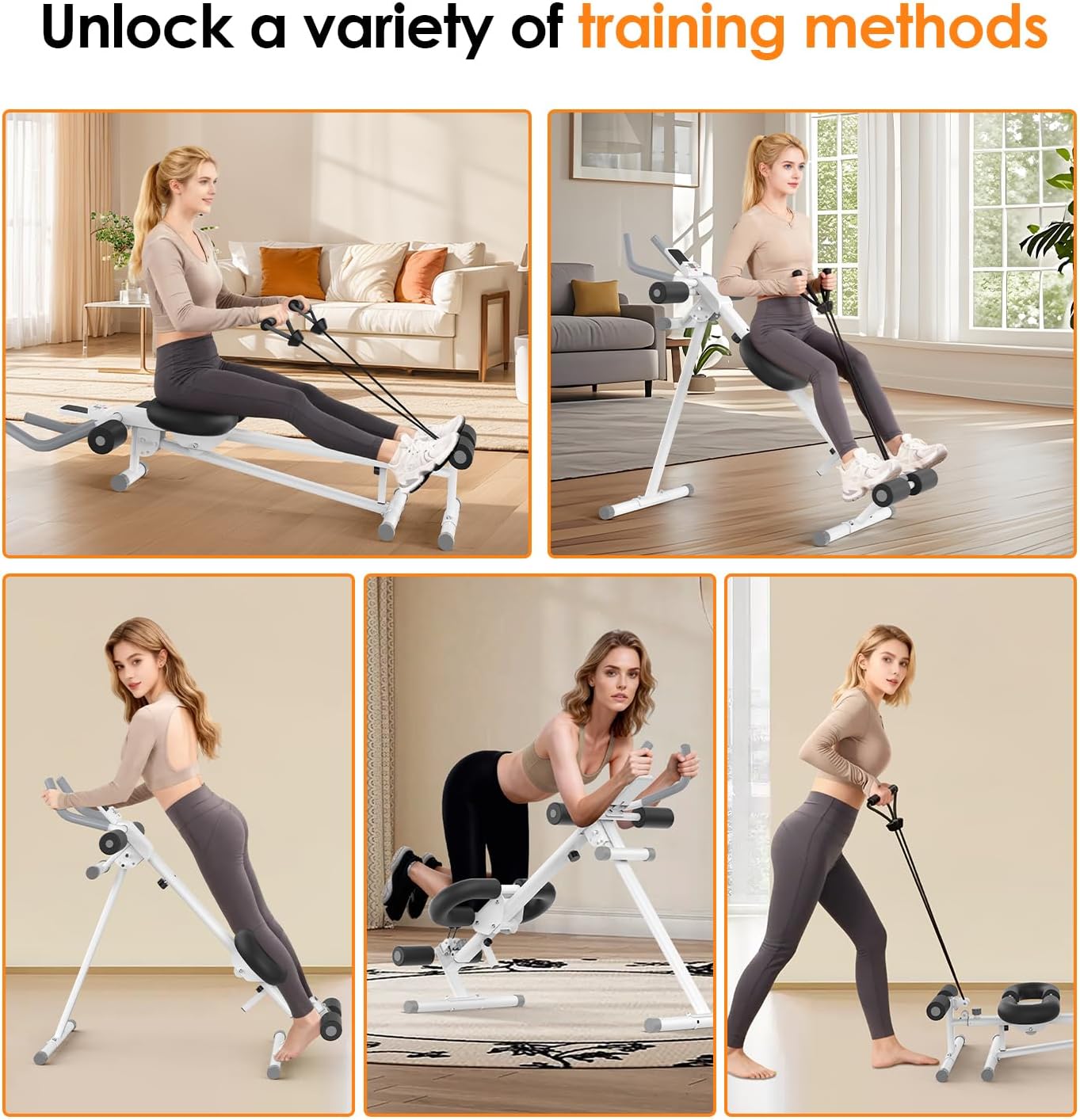 5 in 1 ab machine for stomach workout, adjustable ab trainer machine with LCD Monitor, Foldable ab workout machine With Knee and Back Protection, Load Capacity 400 LBS, Unisex, Black