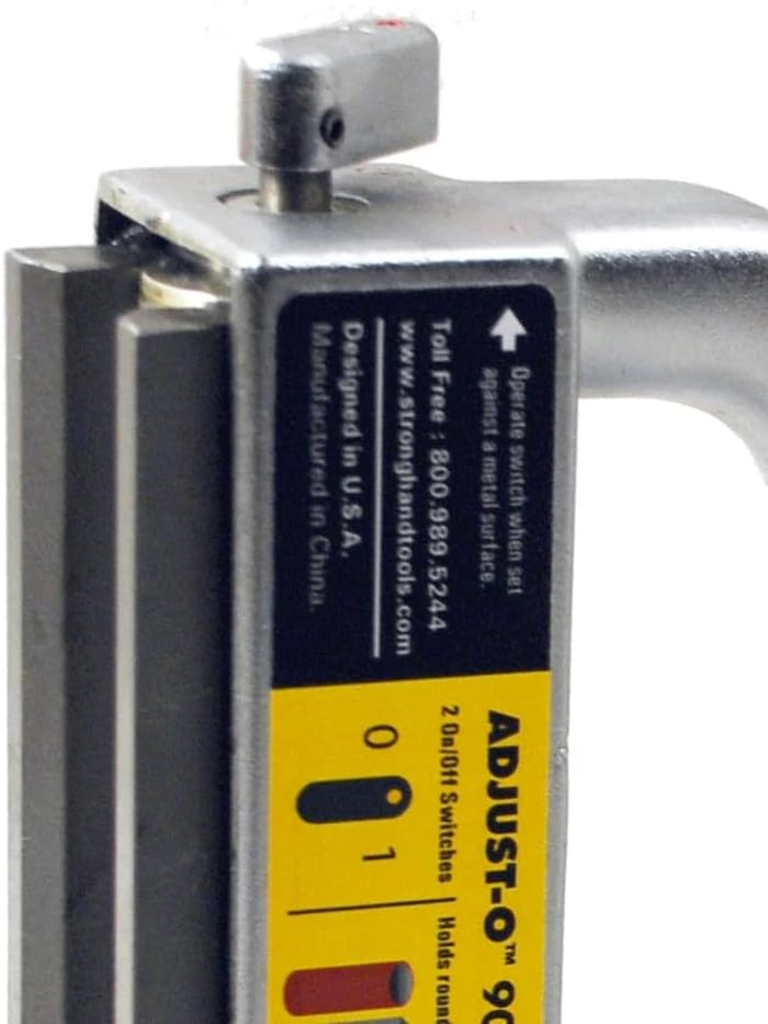 Strong Hand Tools Adjust-O 90° Dual Switch Magnetic Fabrication Square, On/Off Switches, Max. Pull Force: 120 LBS, Dimension: 6 x 6 x 1-1/2″, MS2-80