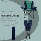 Colegence Heavy Duty Camping Chair for Adults, Oversized Heavy People Foldable Outside Camp Chairs Carry Bag Included, with Cooler Bag Cup Holder, Side Pocket for Lawn,Sport,Outdoor,Dark Blue