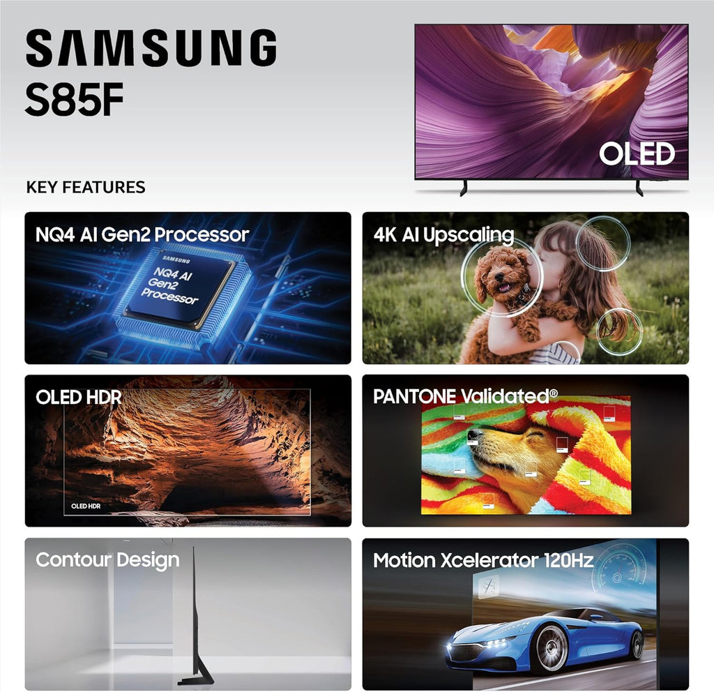 Samsung 65-Inch Class OLED 4K S85F Series  Vision AI Smart TV (2025 Model  65S85F) Object Tracking Sound Lite w/Dolby Atmos  NQ4 AI Gen2 Processor  Contour Design  Color Booster Pro  Alexa Built-in