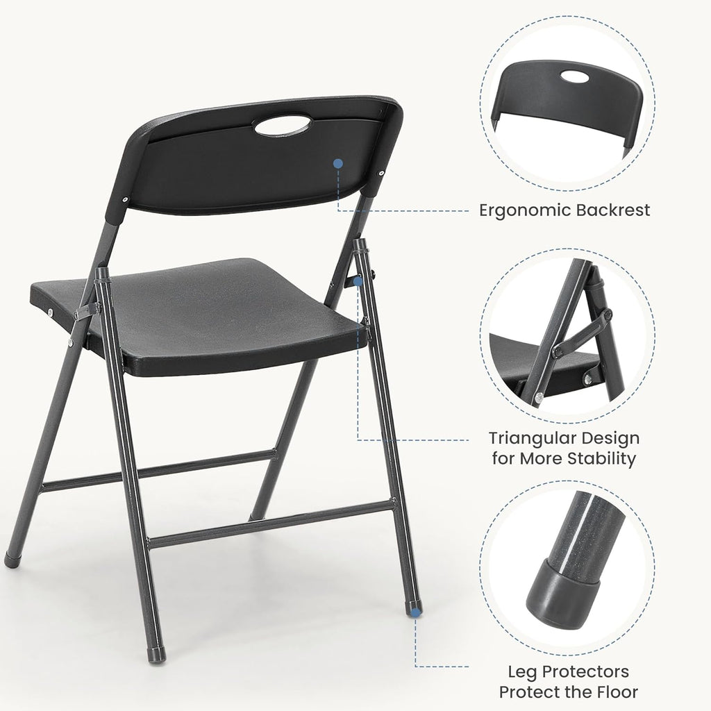 DUMOS 10 Pack Folding Chairs Heavy Duty - Plastic Stackable Portable Dining Chairs Set, Wedding, Party, Patio, Garden, for Indoor Outdoor, for Home and Office, Conference, Black