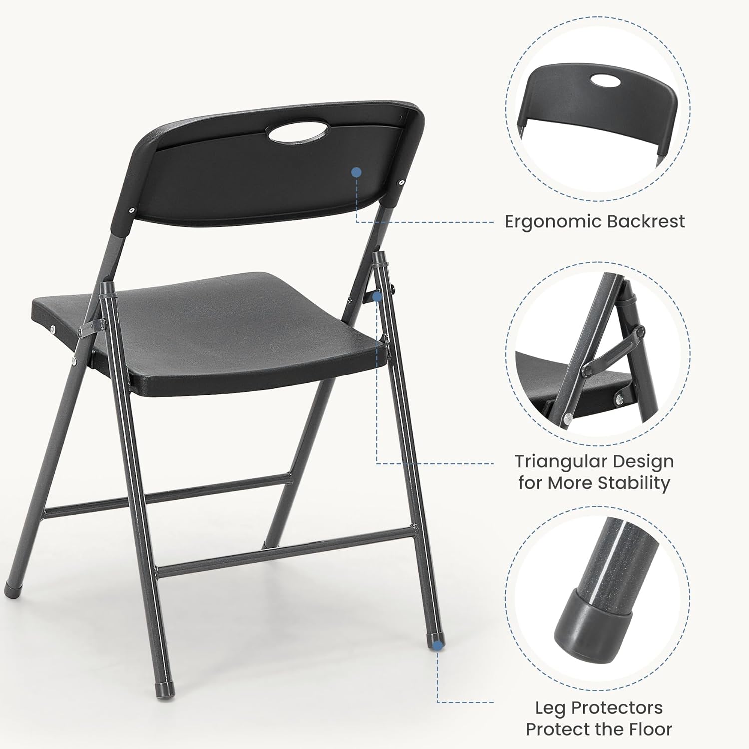 DUMOS 10 Pack Folding Chairs Heavy Duty - Plastic Stackable Portable Dining Chairs Set, Wedding, Party, Patio, Garden, for Indoor Outdoor, for Home and Office, Conference, Black