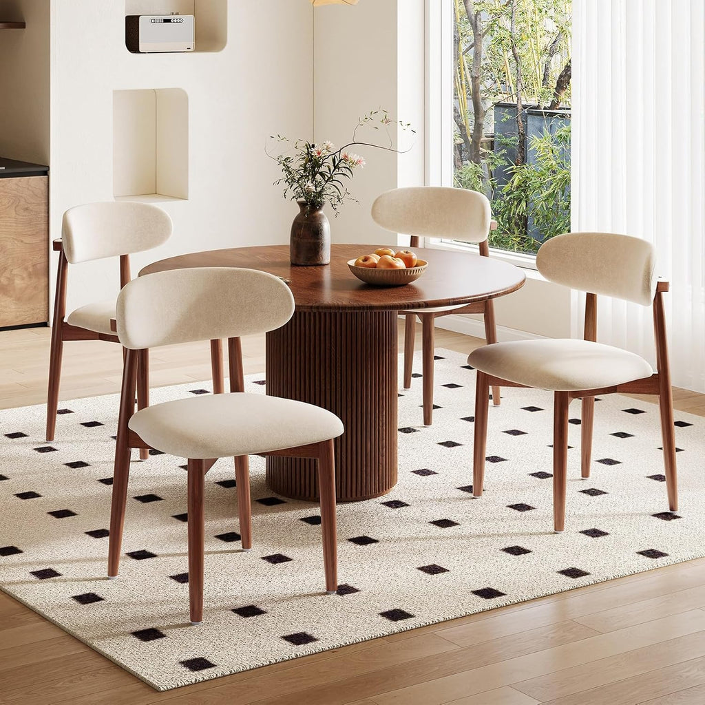 Wood Dining Chairs Set of 4, Modern Kitchen Chair, Upholstered Dining Chair with Ergonomic Backrest and Non-Slip Foot Pads, Farmhouse Dining Chairs Very Strong (Beige)