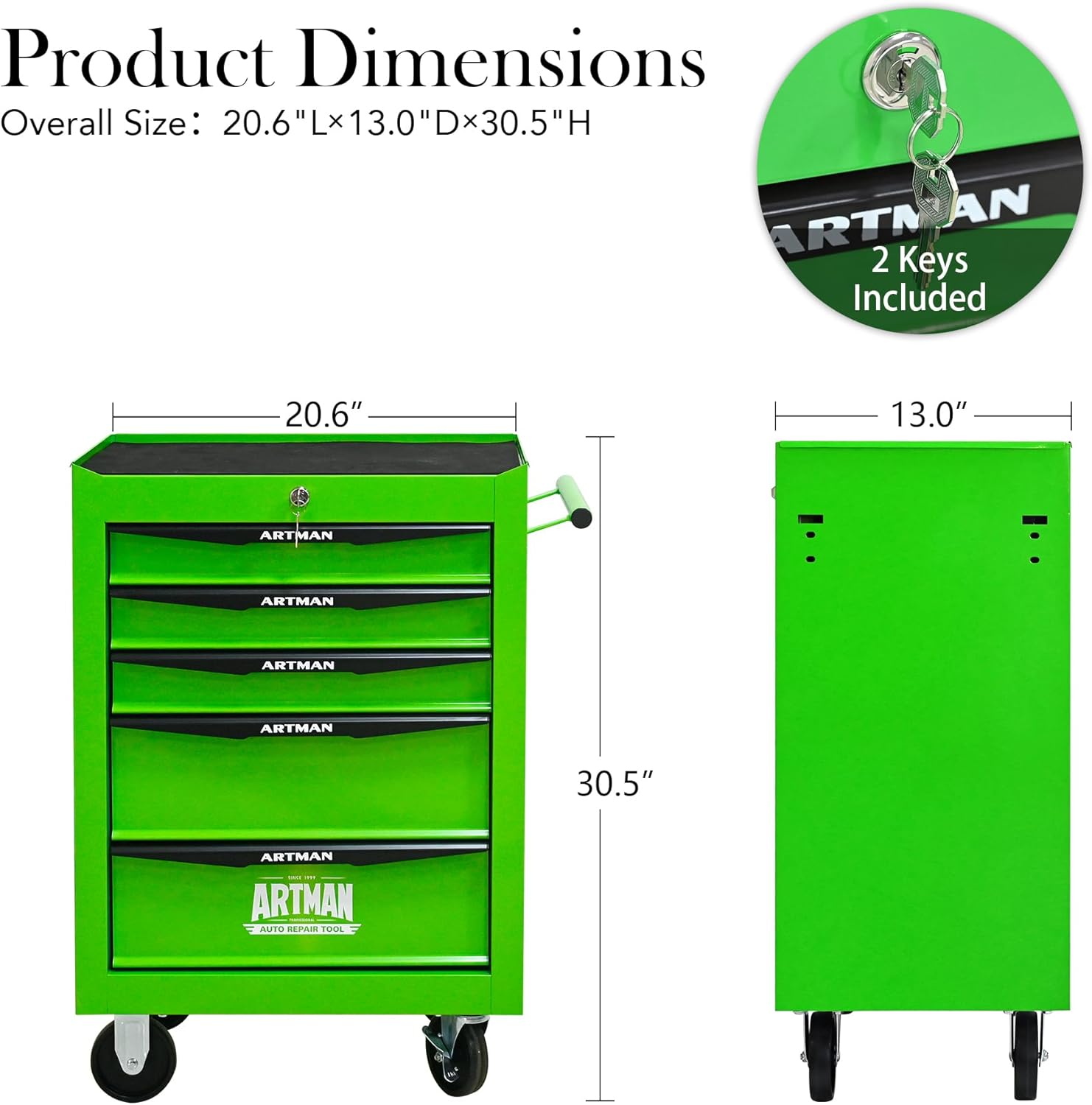 5 Drawer Rolling Tool Cart on Wheels,Multifunctional Mobile Metal Tool Chest,Drawers Rolling Trolley Organizer Tool Storage Box for Repair Shop,Warehouse,Garage,Workshop(5 Drawers-30.5"H-Green)