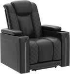 CANMOV Electric Power Recliner Chairs with USB Ports and Cup Holders, Breathable Faux Leather Home Theater Seating Recliner with Hidden Arm Storage, Ambient Lighting, Black