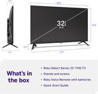 Roku Smart TV 2026 – 32-Inch Select Series, 1080p Full HD TV – Roku TV with Voice Remote – Flat Screen LED Television with Wi-Fi for Streaming Live Local News Sports & Movies, Bluetooth Headphone Mode