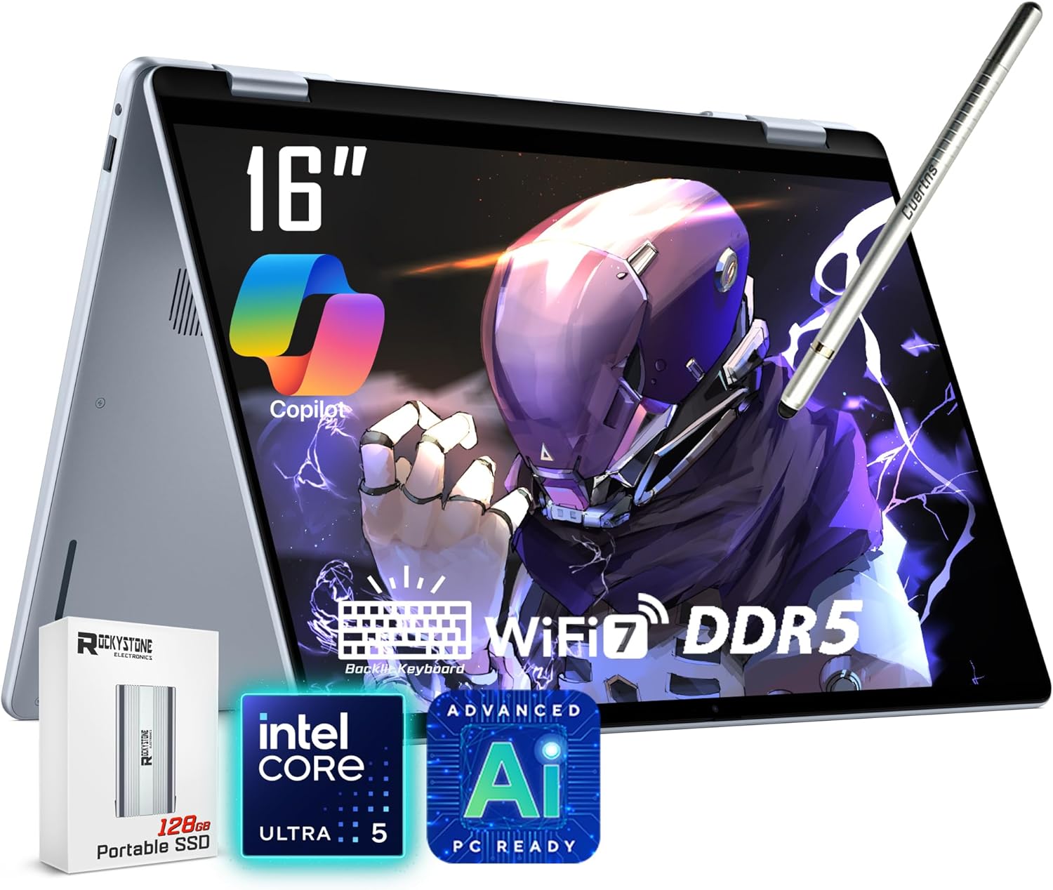 Dell 16 Plus 2-in-1 Laptop  16" 1920 x 1200 Touchscreen  Core Ultra 5 226V(>i7-1355U)  AI Ready  Copilot PC  Backlit Keyboard  1080p Webcam  Wi-Fi 7  Windows 11 Home  Ice Blue(16GB DDR5 RAM | 2TB SSD)