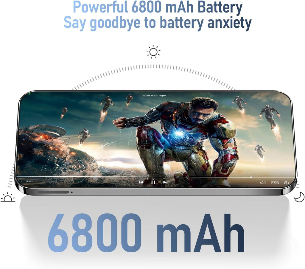 I24 Ultra Unlocked Phone 8GB+256GB Android Cell Phone 7 inch HD Screen Mobile Phone 108MP+48MP Camera 6800 mAh Extra Large Battery 5G Dual SIM (Titanium Deep Blue)