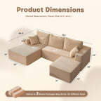 107" Boneless Couch with Deep Seat, Set of Modular Sectional Sofa, Cloud Sectional Couch for Living Room, No Assembly Required, Corduroy, U-Shape 3 Seater Left, Camel