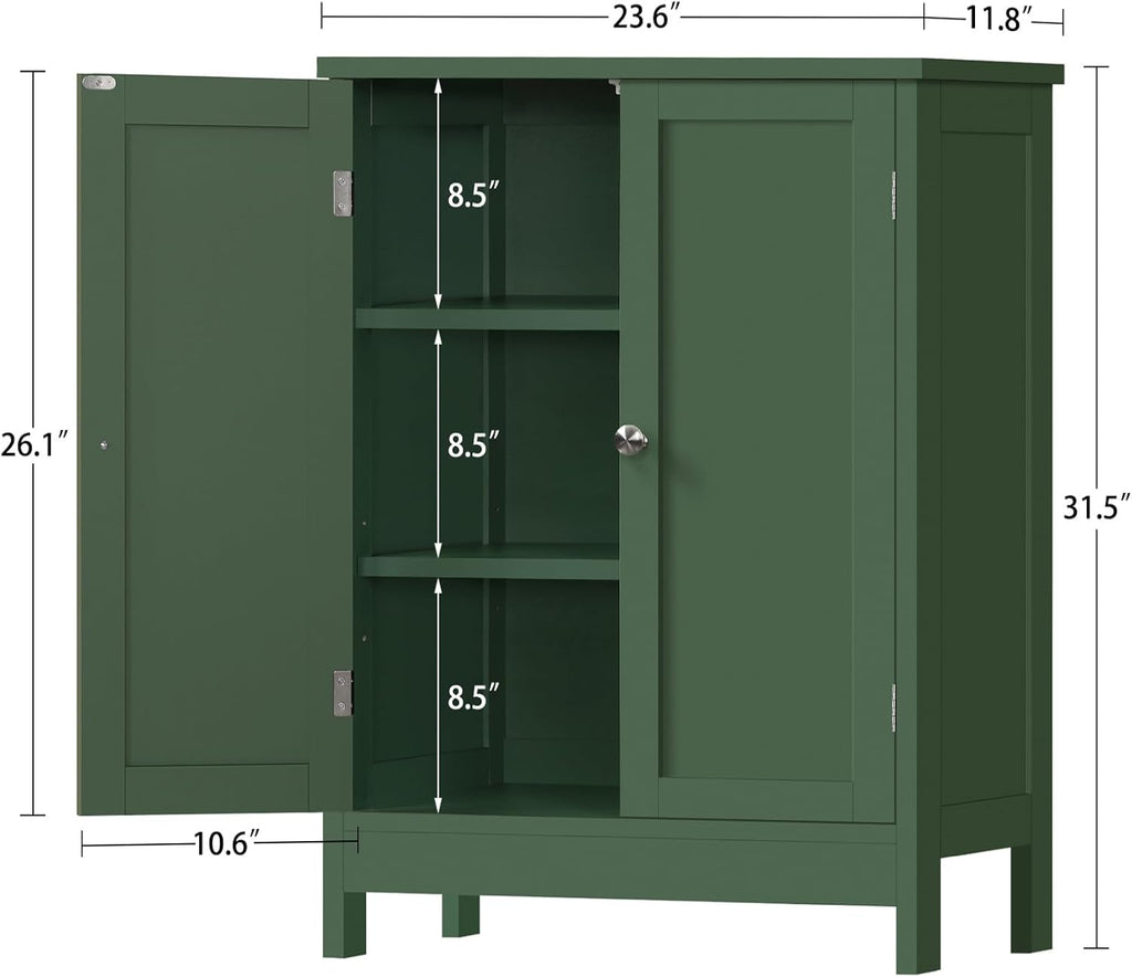 Iwell Bathroom Cabinet, Bathroom Storage Cabinet with 2 Doors & 3 Shelves, 3 Heights Available, for Living Room, Entryway, Home Office, Green