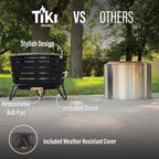 TIKI Patio Smokeless Outdoor Fire Pit  25-Inch Wood-Burning Bonfire with Removable Ash Pan  Stand  and Weather-Resistant Cover
