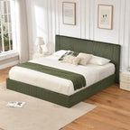 YUHUASHI King Size Storage Bed Frame, Vertical Striped headboard with Delicate Velvet Fabric, Hydraulic Lift for Storage, no Box Spring Needed, no Noise (Green, King (U.S. Standard))