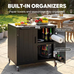 Outdoor Grill Cart with Storage Cabinet and Stainless Steel Top  35-Inch Outdoor Grill Station with Door  Modular Kitchen Island for Food Prep and BBQ  Black & Silver