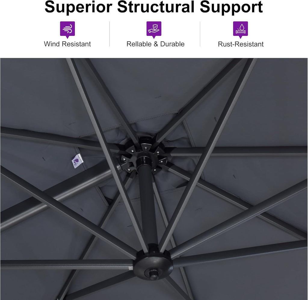 PURPLE LEAF 9 Feet Patio Umbrella Outdoor Cantilever Square Umbrella Aluminum Offset Umbrella with 360-degree Rotation for Garden Deck Pool Patio  Grey