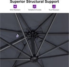 PURPLE LEAF 9 Feet Patio Umbrella Outdoor Cantilever Square Umbrella Aluminum Offset Umbrella with 360-degree Rotation for Garden Deck Pool Patio  Grey