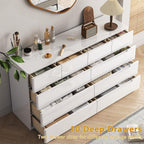 10 Drawer White Dresser for Bedroom, 55" Long Dresser Chest of Drawers, Large High Gloss Modern Storage Cabinet with Big Drawers Handle Free, Living Room, Entryway, Hallway