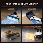 uwant Wet Dry Vacuum Cleaner 180°Lay-Flat Push-in Vacuum Mop All in One with 18000Pa Suction Auto Self-Cleaning Anti Odor Stick Dual-Edge Vacuum Cleaner Set of 1 for Hard Floor/Carpet D100