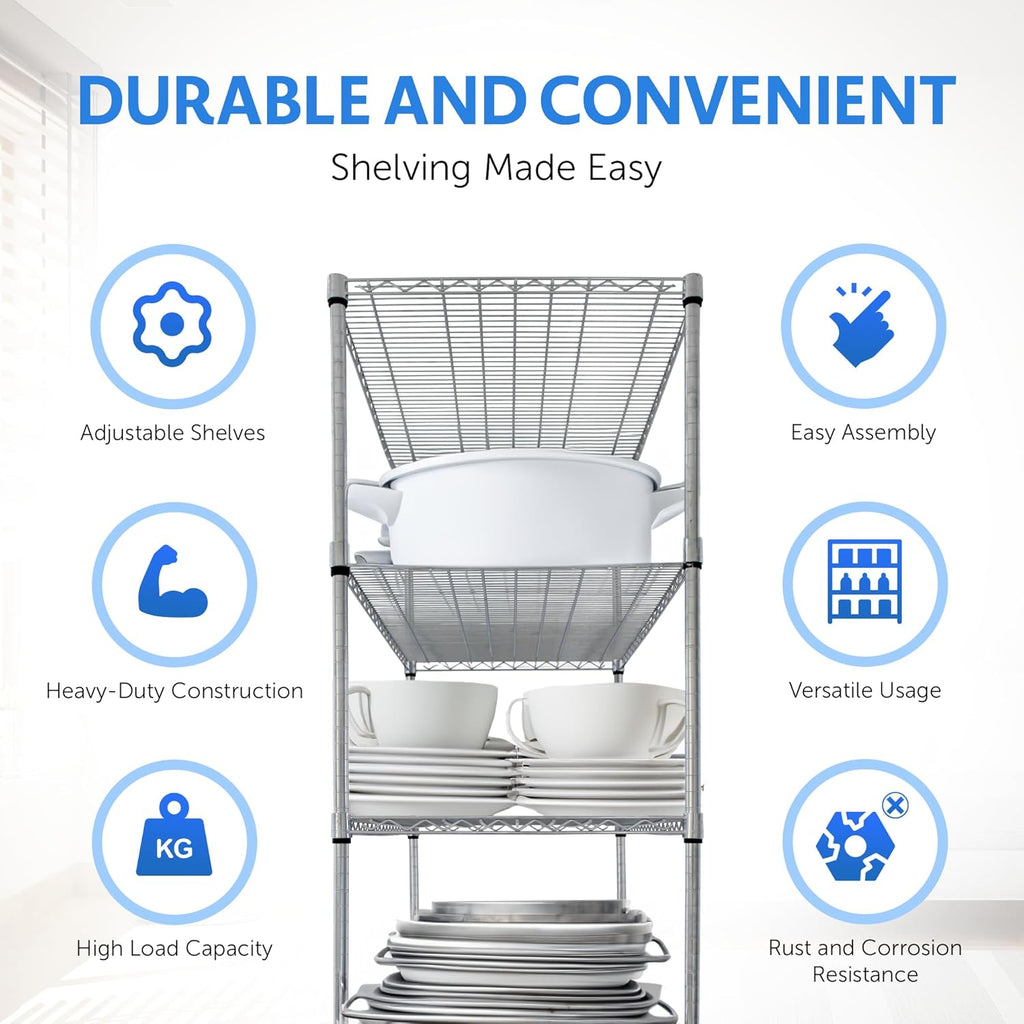 4000 LBS Heavy Duty Wire Rack, 48 x 24 x 76, 5-Tier NSF Commercial Rolling Rack with 4" Industrial Casters, Chrome Metal Wire Shelving for Garage, Kitchen, Adjustable Storage Shelf, Crescent
