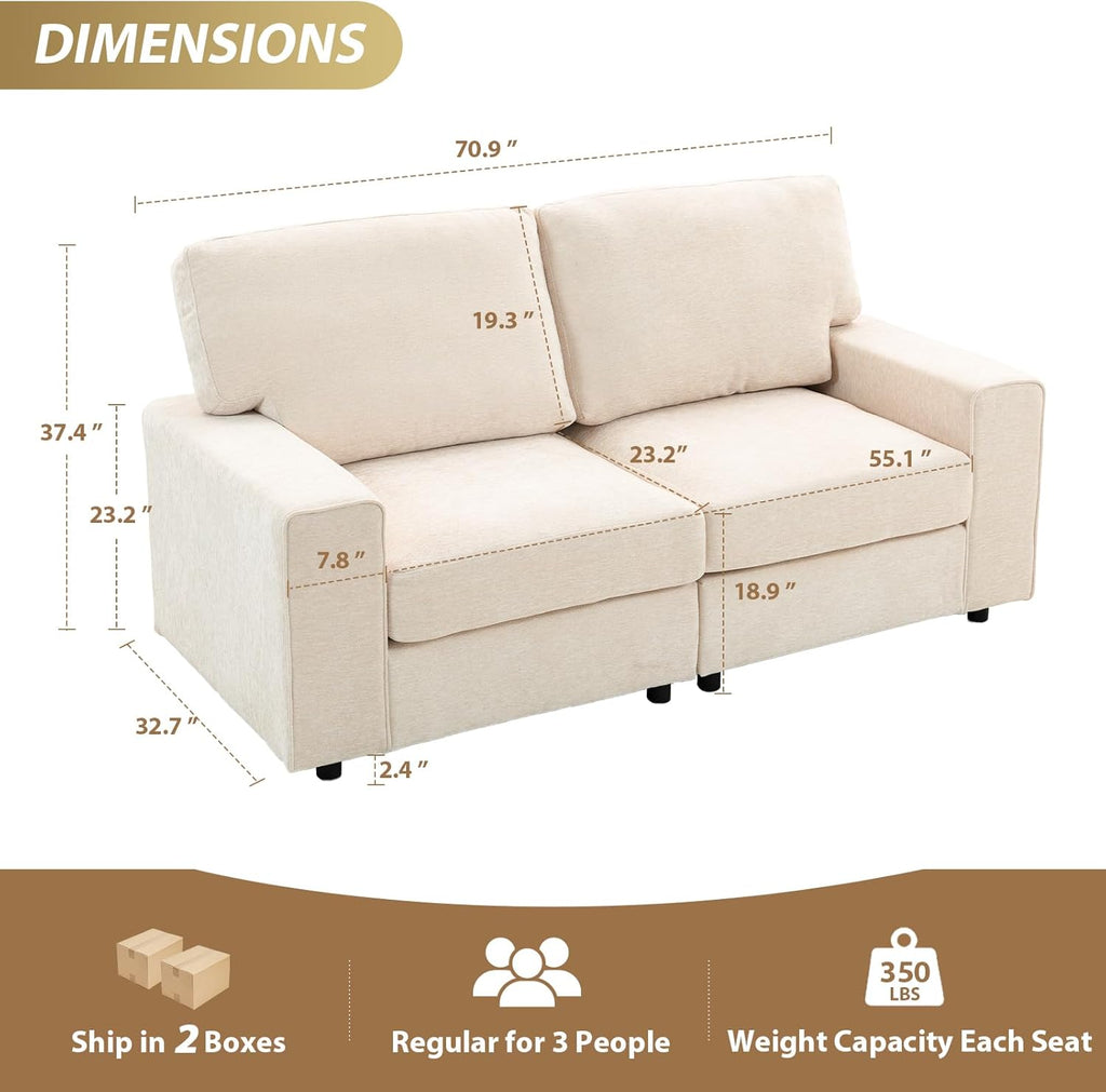 71" Modular Sofa Couch, Comfy Chenille Loveseat Sofa, Modern Recliner Couch with Deep Seats and Wide Armrests for Living Room(Beige)