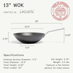 Made In Cookware | 13" Seasoned Carbon Steel Wok - (Like Cast Iron, but Better) | Professional Cookware | Crafted in Sweden | Induction Compatible