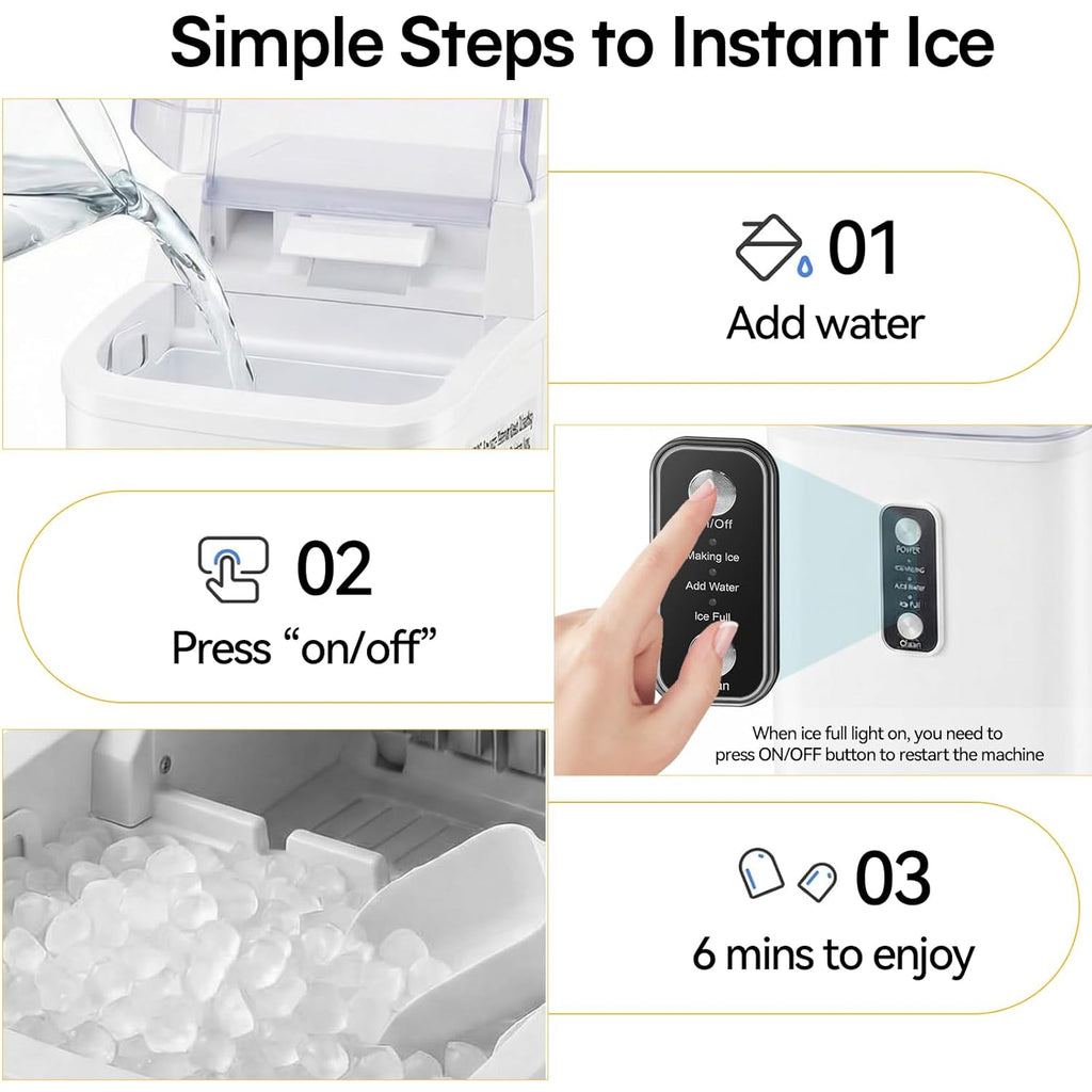 Nugget Ice Maker Countertop, Portable Ice Makers Machine with Removable Basket and Scoop, Self-Cleaning, Quiet, 6-Min Ready, 24lbs in 24Hrs, Visible, for Home, Party, RV, Camping, White