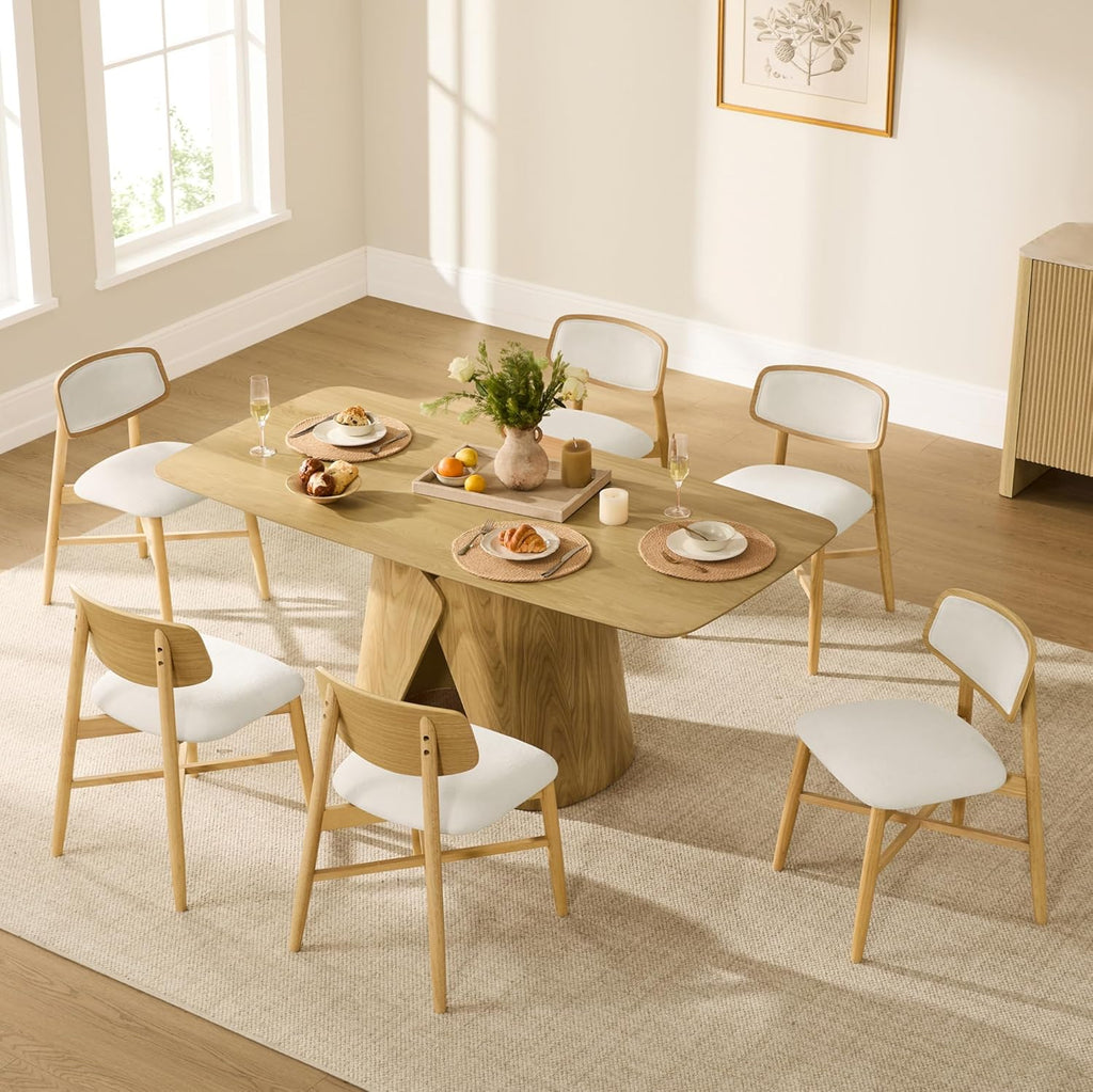 CHITA 71" Modern Dining Table for 6-8, Rectangle Dining Table with Bentwood Legs, Wood Dinner Table for Kitchen & Dining Room, Oak Venner