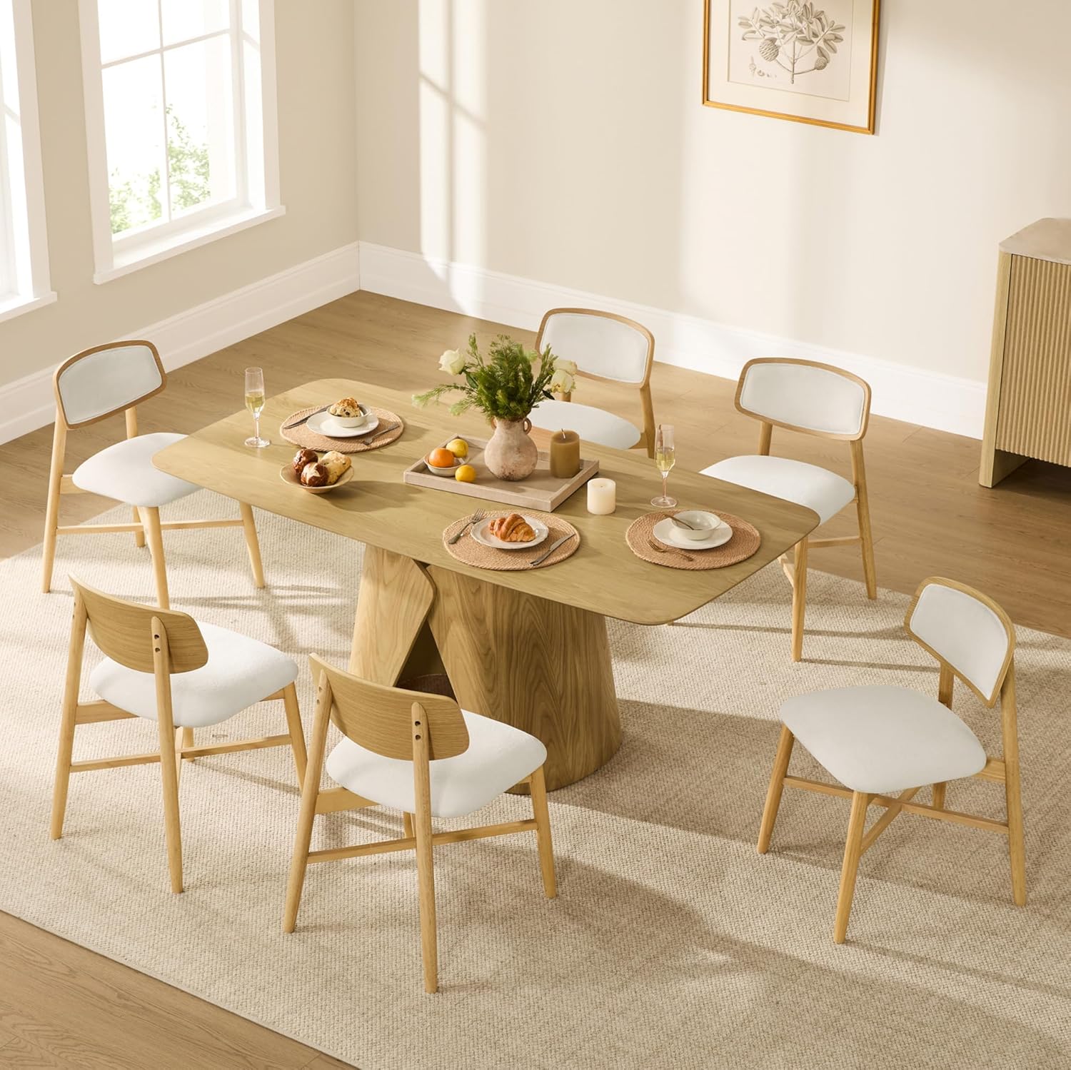 CHITA 71" Modern Dining Table for 6-8, Rectangle Dining Table with Bentwood Legs, Wood Dinner Table for Kitchen & Dining Room, Oak Venner