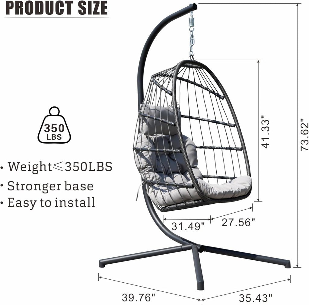 FREDEES Egg Swing Chair with Stand, Outdoor Hanging Egg Chair with Cushion for Patio/Porch/Balcony/Indoor (Light Gray)