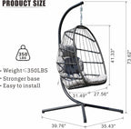 FREDEES Egg Swing Chair with Stand, Outdoor Hanging Egg Chair with Cushion for Patio/Porch/Balcony/Indoor (Light Gray)