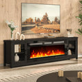 MXV 80" Fireplace TV Stand, Modern Entertainment Center with 50 Inch Smart Fireplace, Adjustable Shelf & Glass Door, Fire Place with WI-FI Enabled, TV Console for Living Room, Black