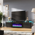AMERLIFE Fireplace TV Stand with 40" Fireplace, 80" Modern Fireplace Entertainment Center LED Lights, 2 Tier TV Console Cabinet for TVs Up to 90", Obsidian Black