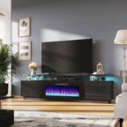 AMERLIFE Fireplace TV Stand with 40" Fireplace, 80" Modern Fireplace Entertainment Center LED Lights, 2 Tier TV Console Cabinet for TVs Up to 90", Obsidian Black