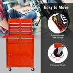 5-Drawer Tool Chest, Rolling Tool Box with Detachable Top Toolbox & Universal Wheels, Tool Cabinet with Lock Bar, Protective Liner & Tool Rack, Metal Storage Cart for Garage,Workshop (Orange)