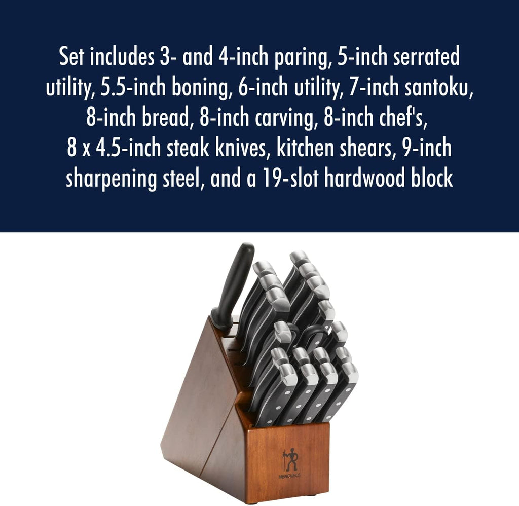 HENCKELS Statement Razor-Sharp 20-Piece Knife Set, Chef, Bread, German Engineered Knife Informed by over 100 Years of Mastery, Brown Block