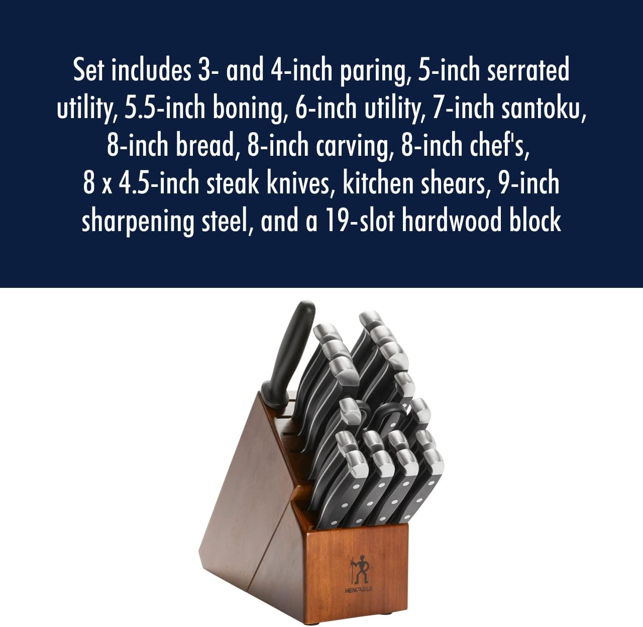 HENCKELS Statement Razor-Sharp 20-Piece Knife Set, Chef, Bread, German Engineered Knife Informed by over 100 Years of Mastery, Brown Block