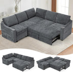 84" Chenille Modular Sofa Bed w/Adjustable Backrests, L-Shape Sleeper Sofa w/USB Ports & Storage Space, Convertible Corner Sectional Couch w/Pull Out Bed for House, Living Room, Grey