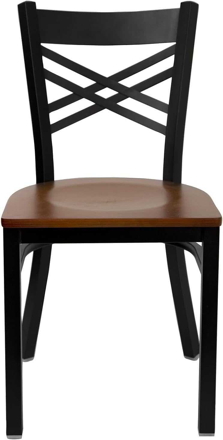 Flash Furniture 2 Pk. HERCULES Series Black ''X'' Back Metal Restaurant Chair - Cherry Wood Seat