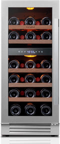 Ca'Lefort 15 Inch Wine Fridge & Cooler - Dual Zone 28 Bottles Wine Cooler with Glass Door, Small Wine Refrigerator with 3 LED Light Built-in for Home Bar Kitchen Left-Hinged Door (3.0 cu.ft)