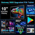 Suicoey 2026 Tablet with Keyboard, 26GB + 256GB (2TB Expand), 10 inch Android 15 Tablets with Octa Core, Gemini AI, 5G WiFi, 8000mAh, BT 5.0, 2 in 1 AI Tablet with Case, Mouse, Stylus (Black Case)