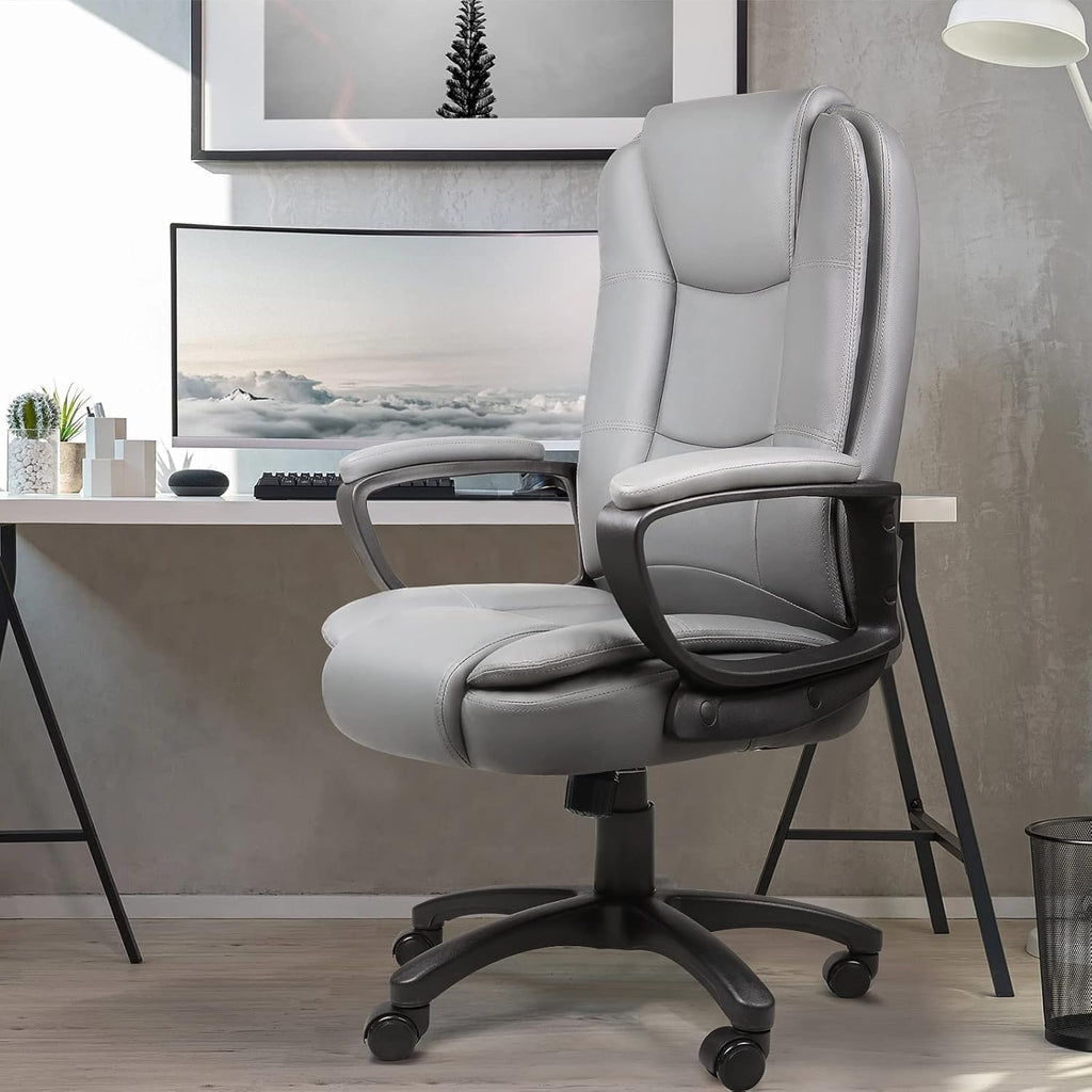 OFIKA Home Office Chair, 400LBS Big and Tall Chair Heavy Duty Design, Ergonomic High Back Cushion Lumbar Back Support, Computer Desk Chair, Adjustable Executive Leather Chair with Armrest (Grey)