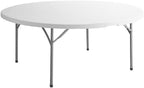 PRO&Family 72" Round Table, Plastic, White, Folding, Heavy Duty, Indoor/Outdoor, 10 Seating Capacity