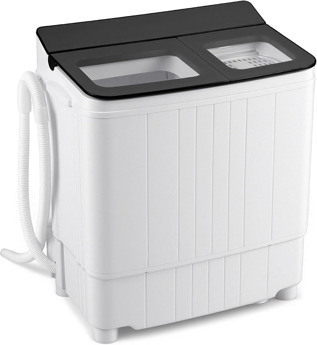 Giantex Portable Washing Machine, 18LBS Twin Tub Mini Compact Laundry Washer Spinner Combo with Drain Pump, 11Lbs Washer and 7Lbs Spinner for Apartments, RVs, Dorms, Gray+White
